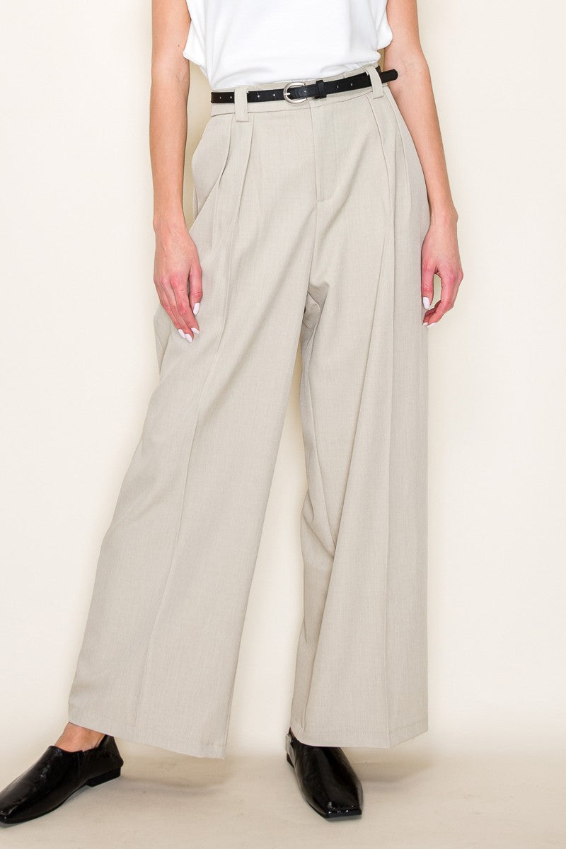 Justine Straight Leg Belted Pockets Slacks Pants