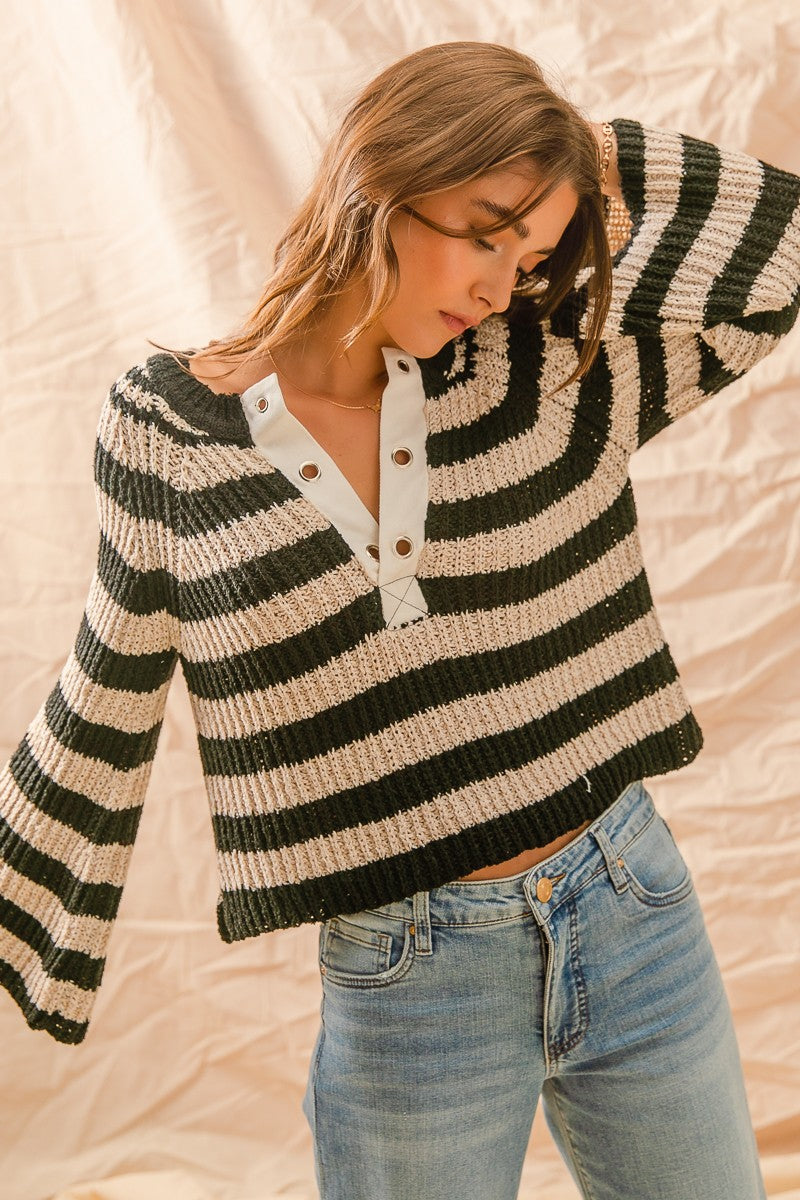 Eyelet Striped Sweater