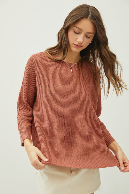 Classic Pullover 3/4 Sleeve Knit Sweater