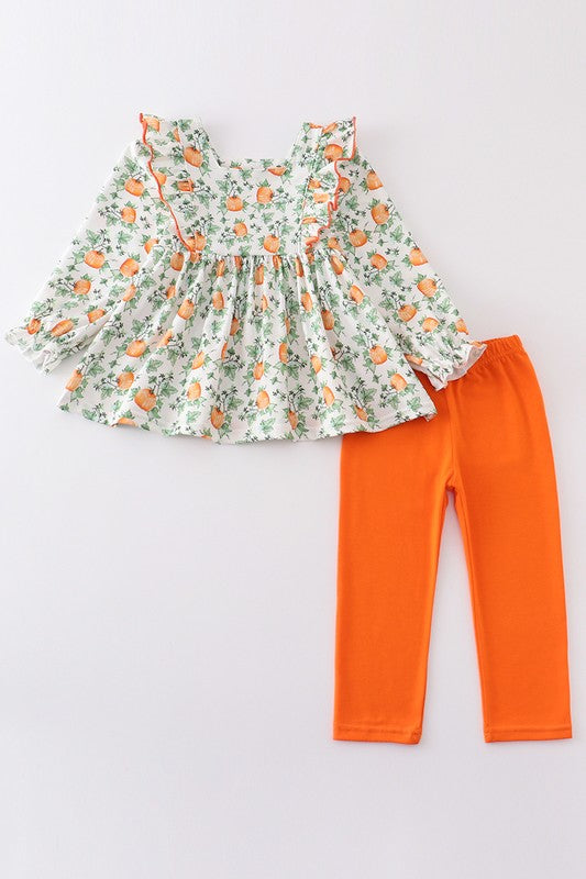 Pumpkin floral girl ruffle set