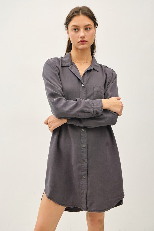 Tensel Sleeve High Low Shirt Dress