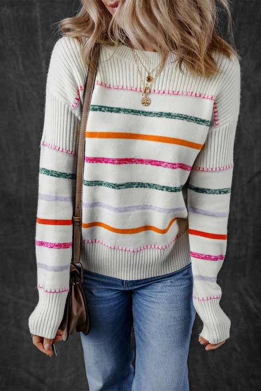 Striped Ribbed Trim Sweater