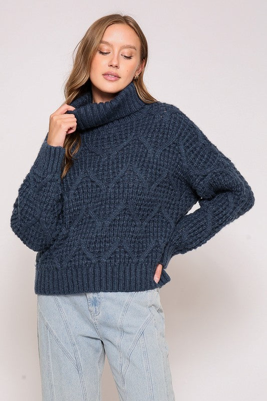 Waffle turtle neck sweater