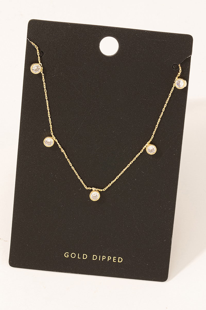 Gold Dipped Rhinestone Stud Station Necklace