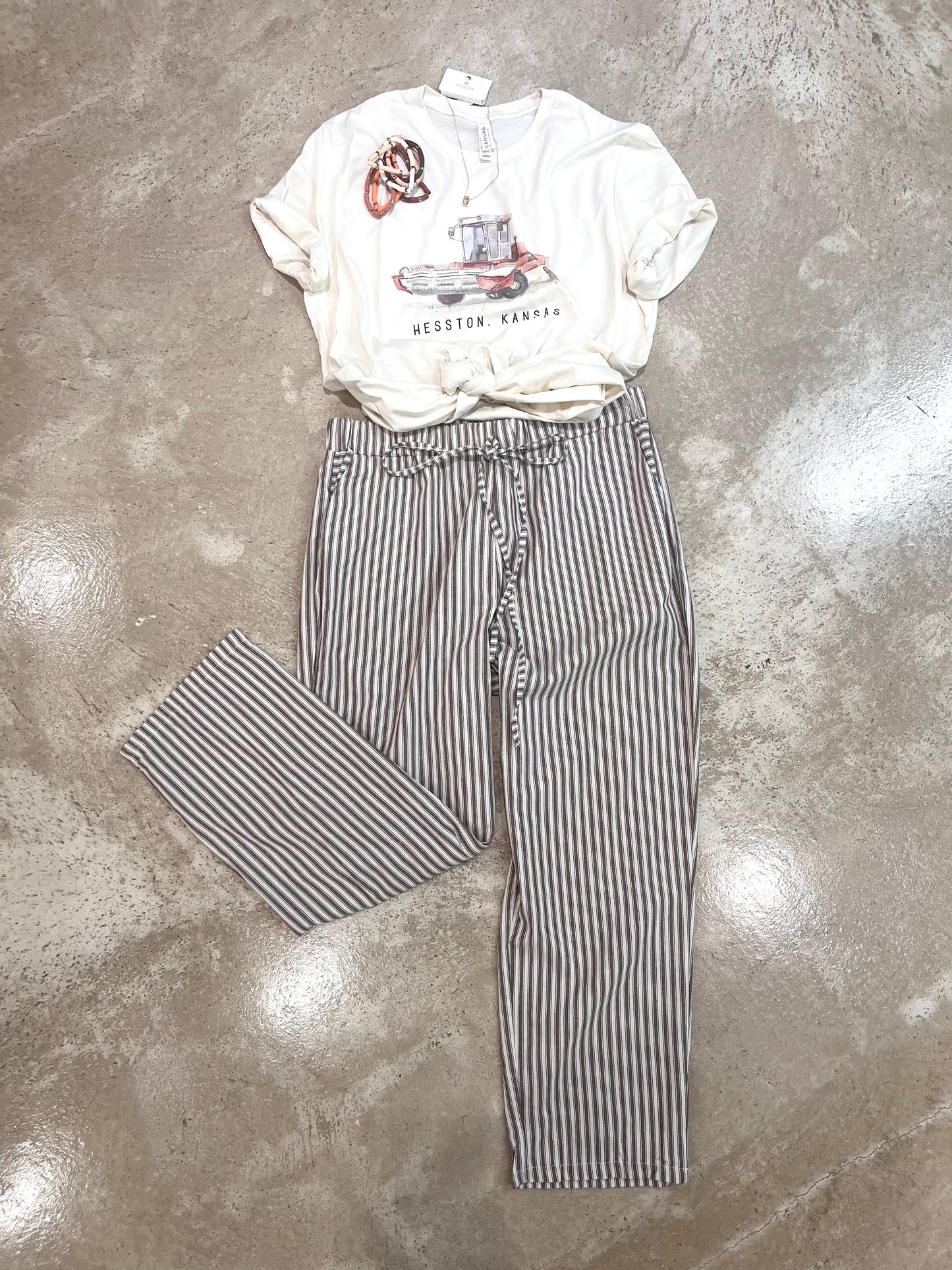 Plus Straight Leg Pinstripe Linen Pant