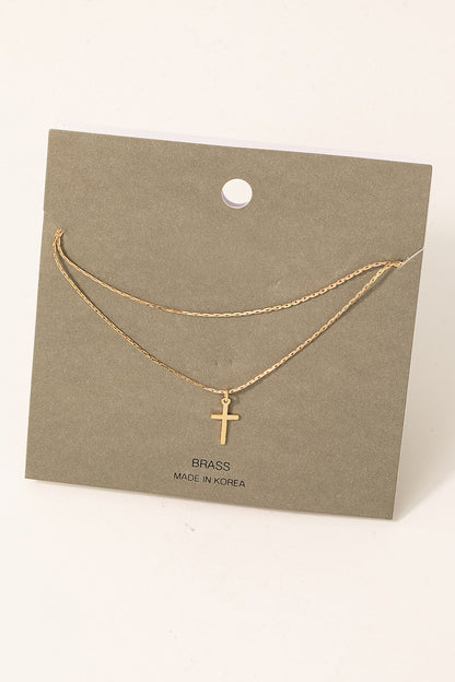 Layered Chain Cross Pendant Necklace
