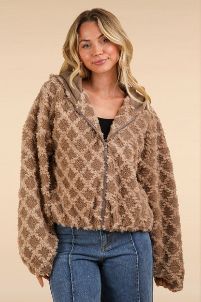 Fur Textured Knit Zip Up