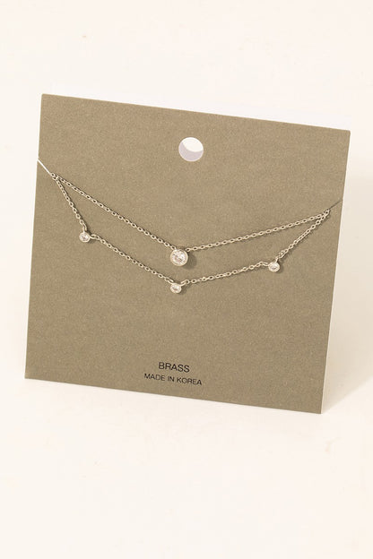 Mini Rhinestone Charms Layered Chain Necklace