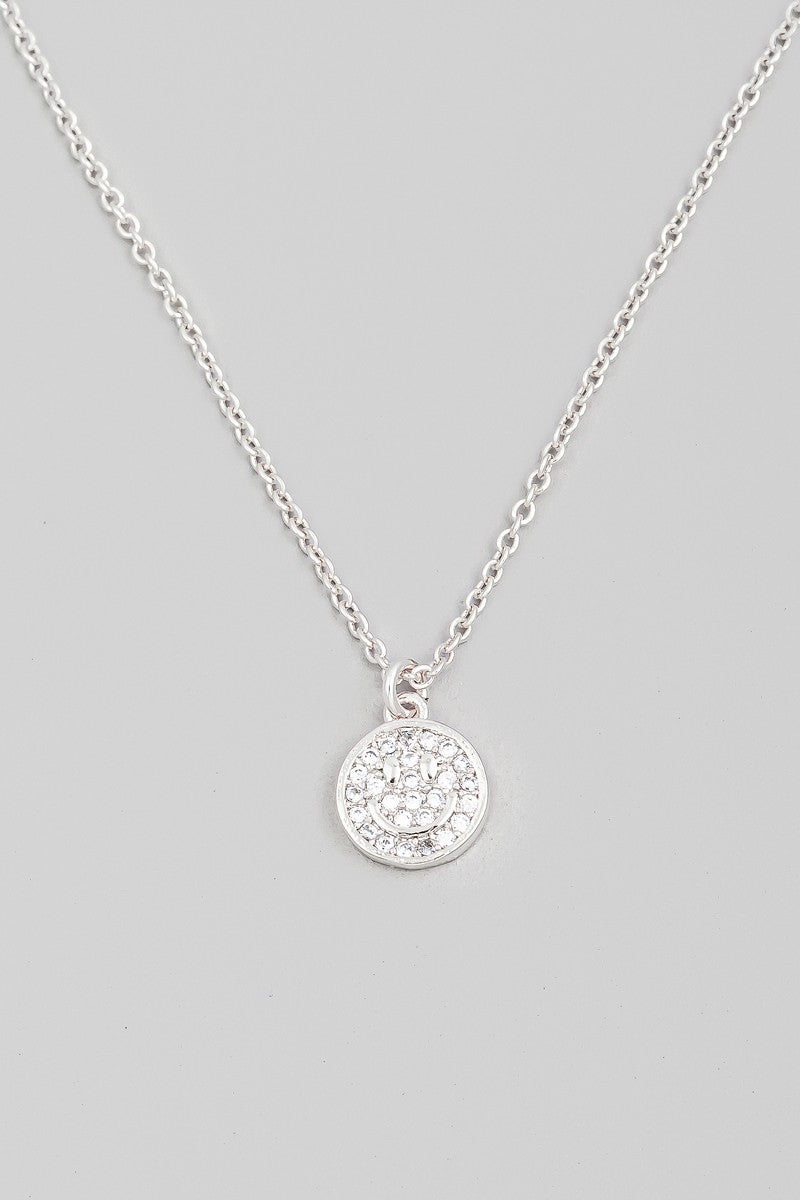 Pave Circle Happy Face Coin Necklace