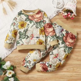 2-piece Toddler Girl Floral Top Pants Set
