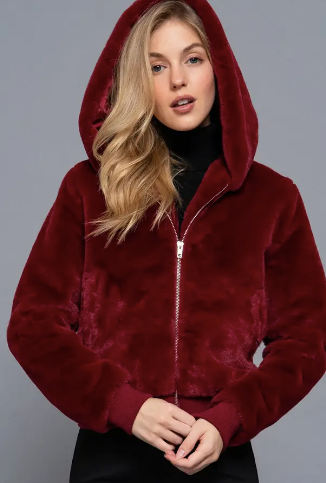 Zip Up with Hoodie Faux Fur Jacket