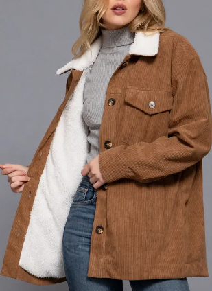 Long Sleeve Inside Faux Fur Corduroy Jacket