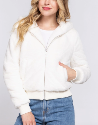 Zip Up with Hoodie Faux Fur Jacket