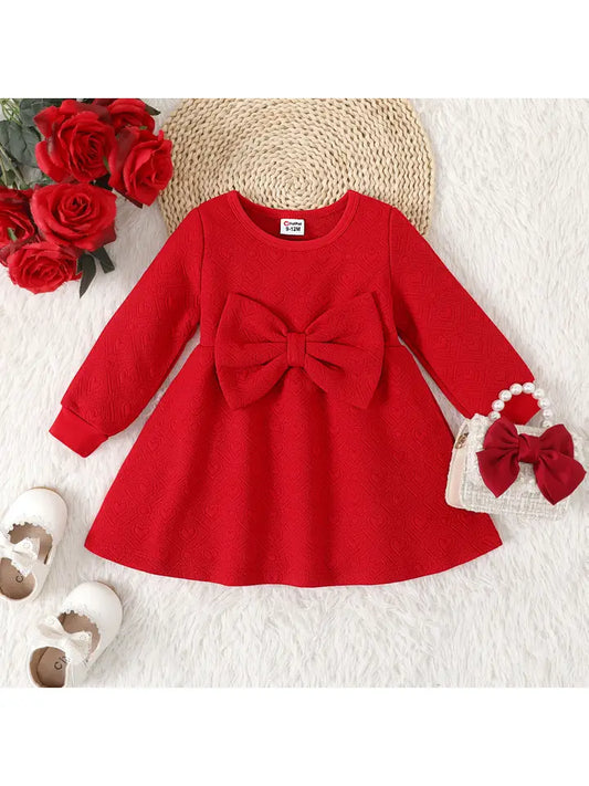 Baby Girl Sweet Bow Decoration 3D Long Sleeve Dress