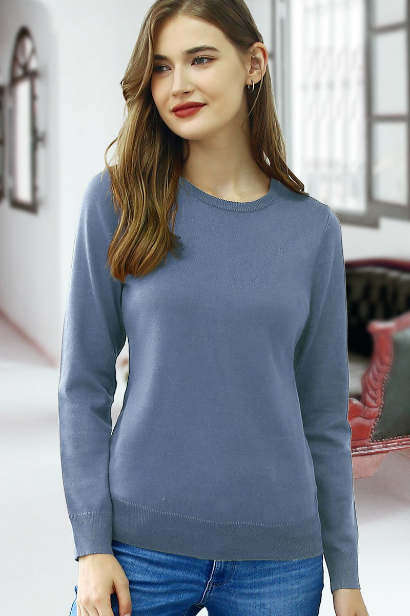 Long Sleeve Crew Neck Pullover Sweater - Heather Blue
