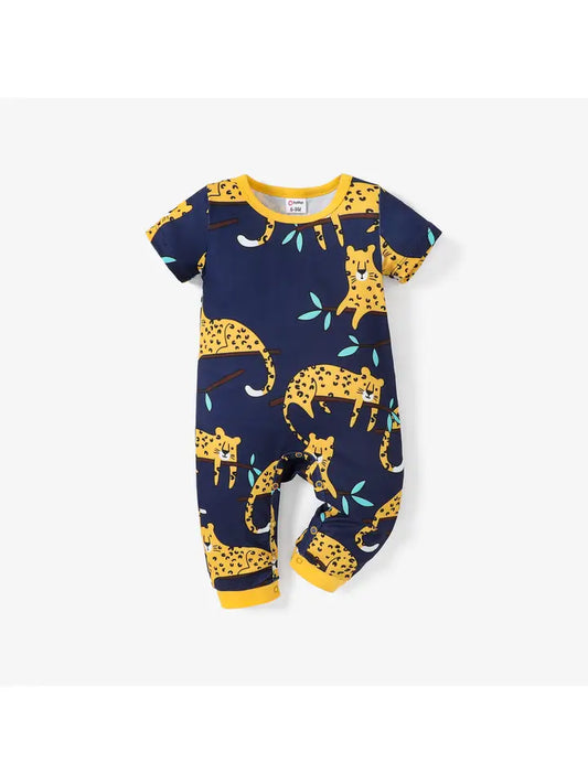 Baby Boy Leopard Print Short Sleeve Jumpsuit