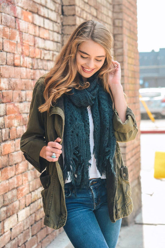 Teal Feather Knit Boho Scarf