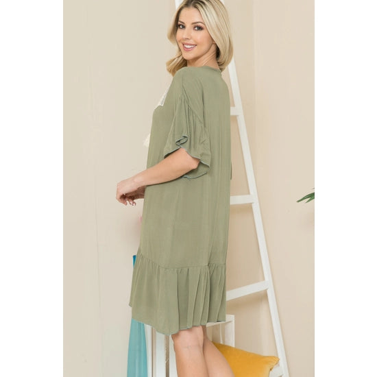 Sage Embroidery Patch Dress